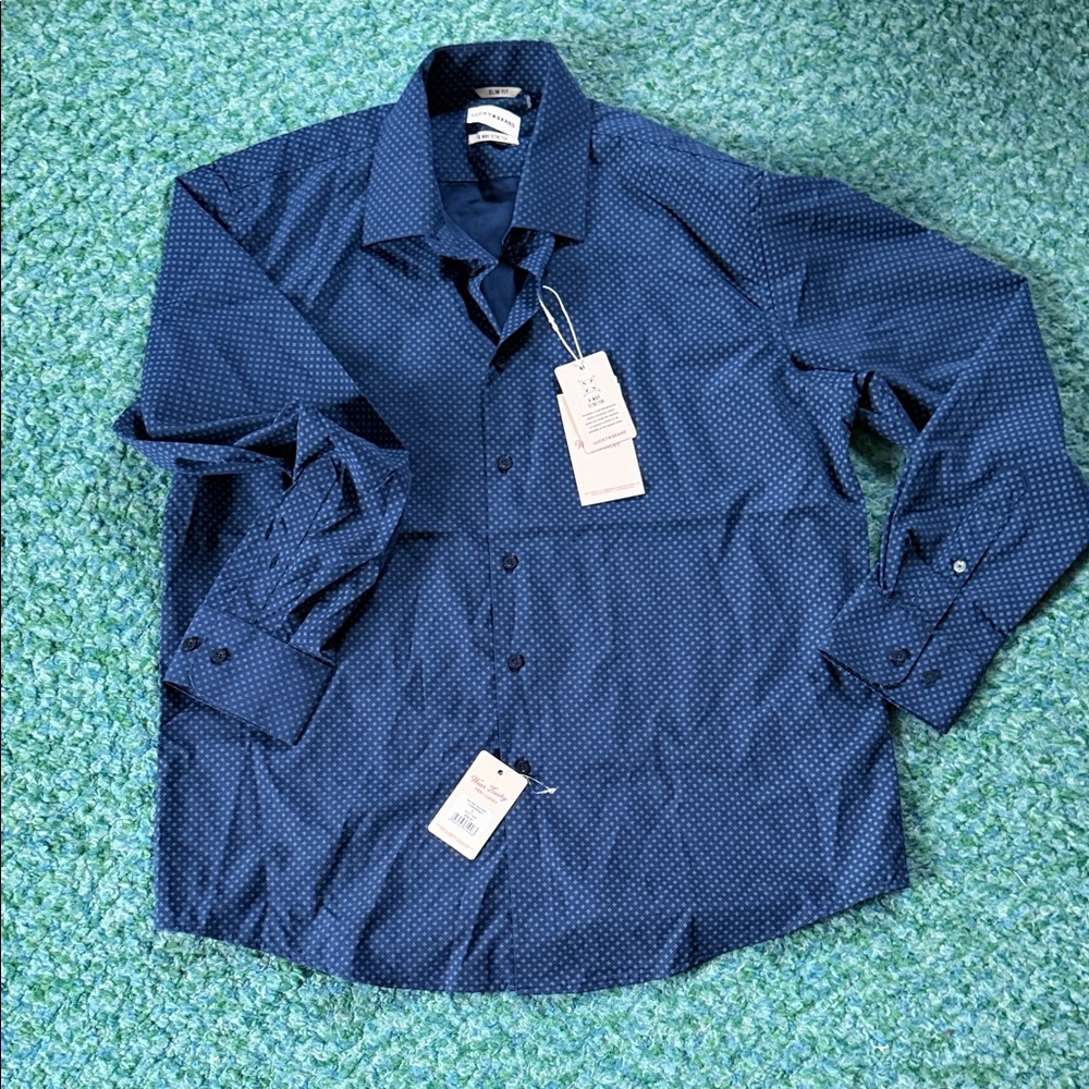 NEW Lucky Brand Navy Microdot Dress Shirt - Men
